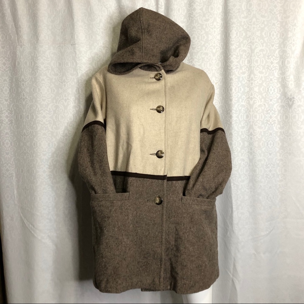 Komitor Vintage wool blend color blocked hood coat